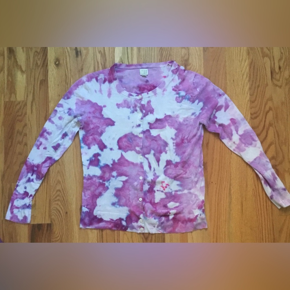 Pink and White Tie-Dye Cardigan